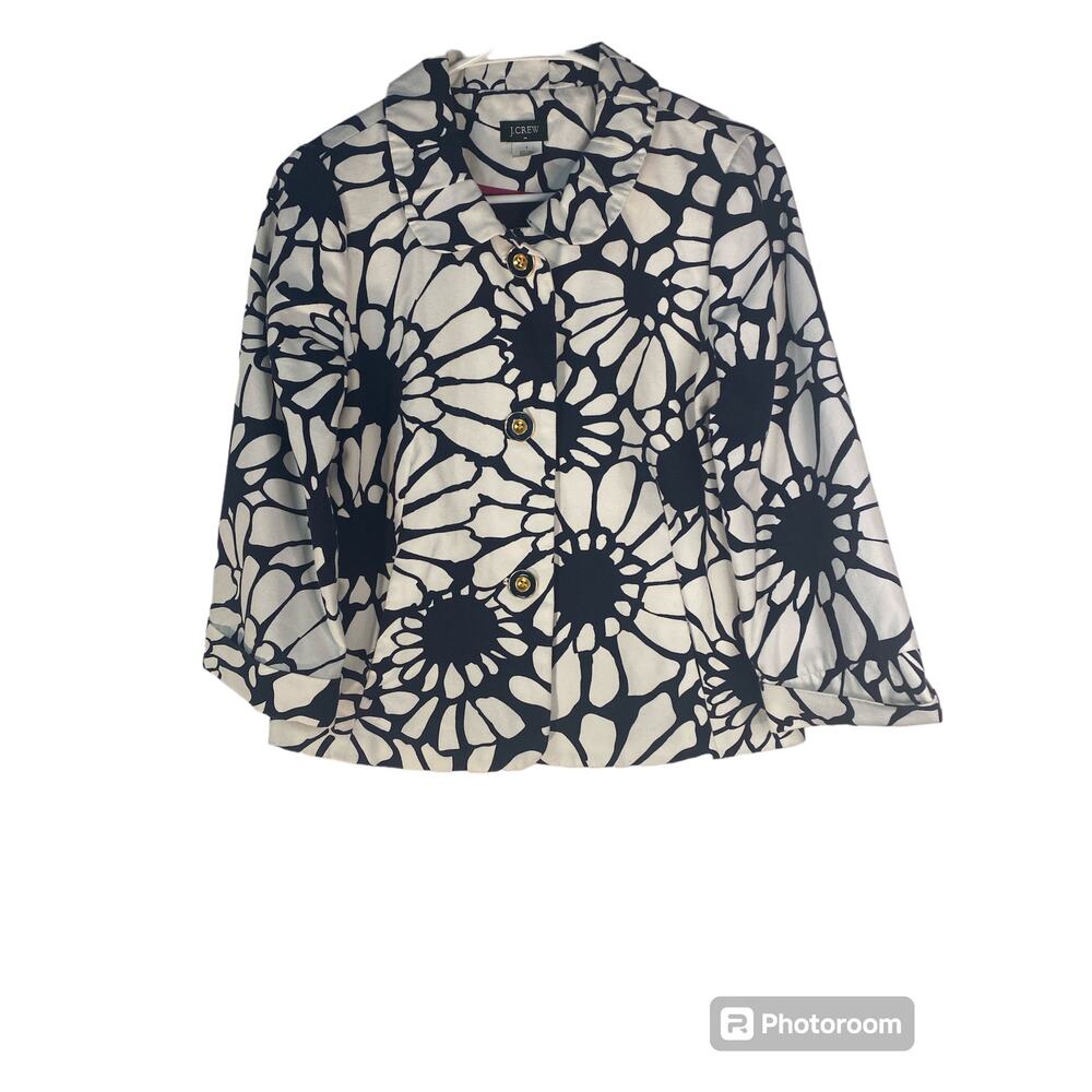 J.Crew Navy and White Floral Blazer Size 4